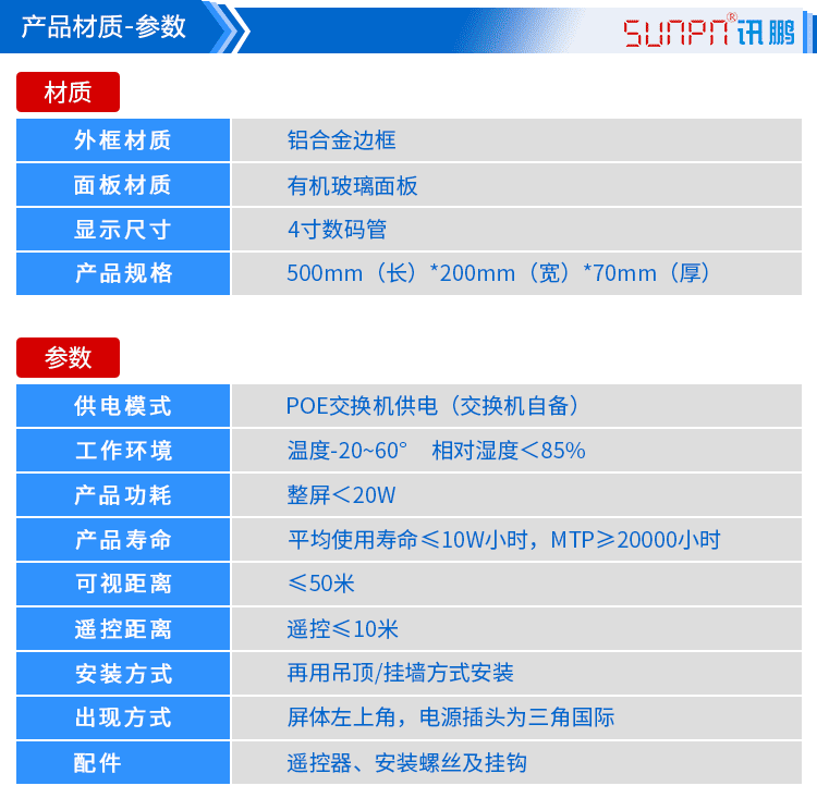 POE電子鐘產品參數 POE電子鐘產品參數