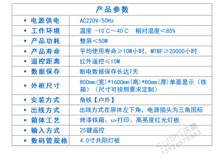 LED環境監測顯示屏產品參數