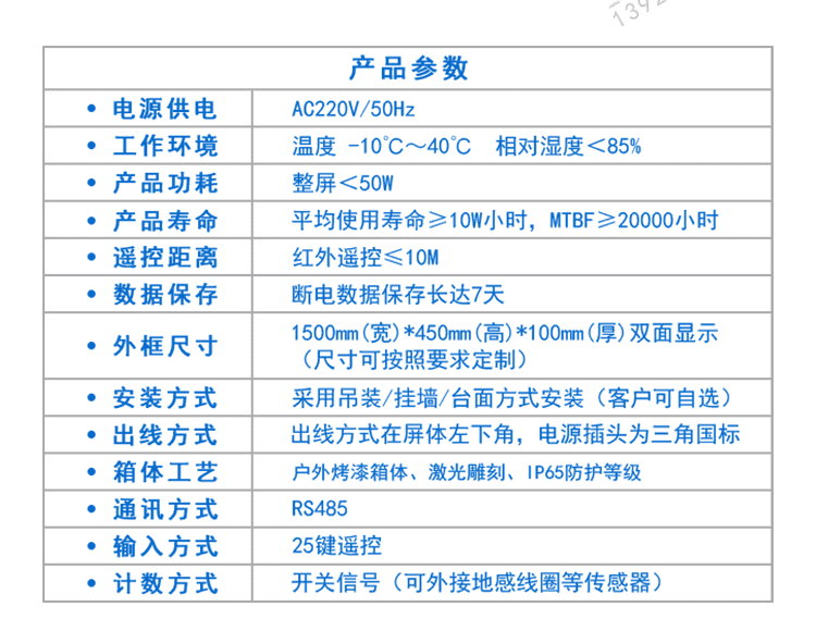 停車場車位引導系統產品參數