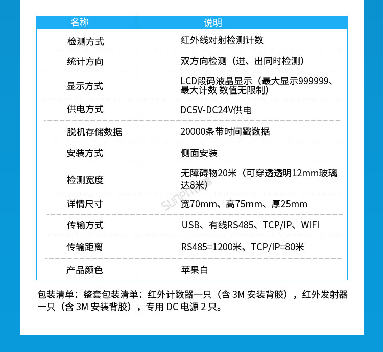 紅外人流量傳感器產品參數