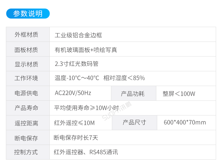 LED溫濕度屏產品參數 LED溫濕度屏產品參數