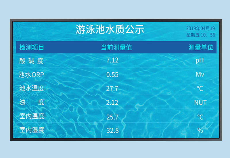 水質監(jiān)測顯示系統(tǒng)_泳池水質監(jiān)測牌_解決方案
