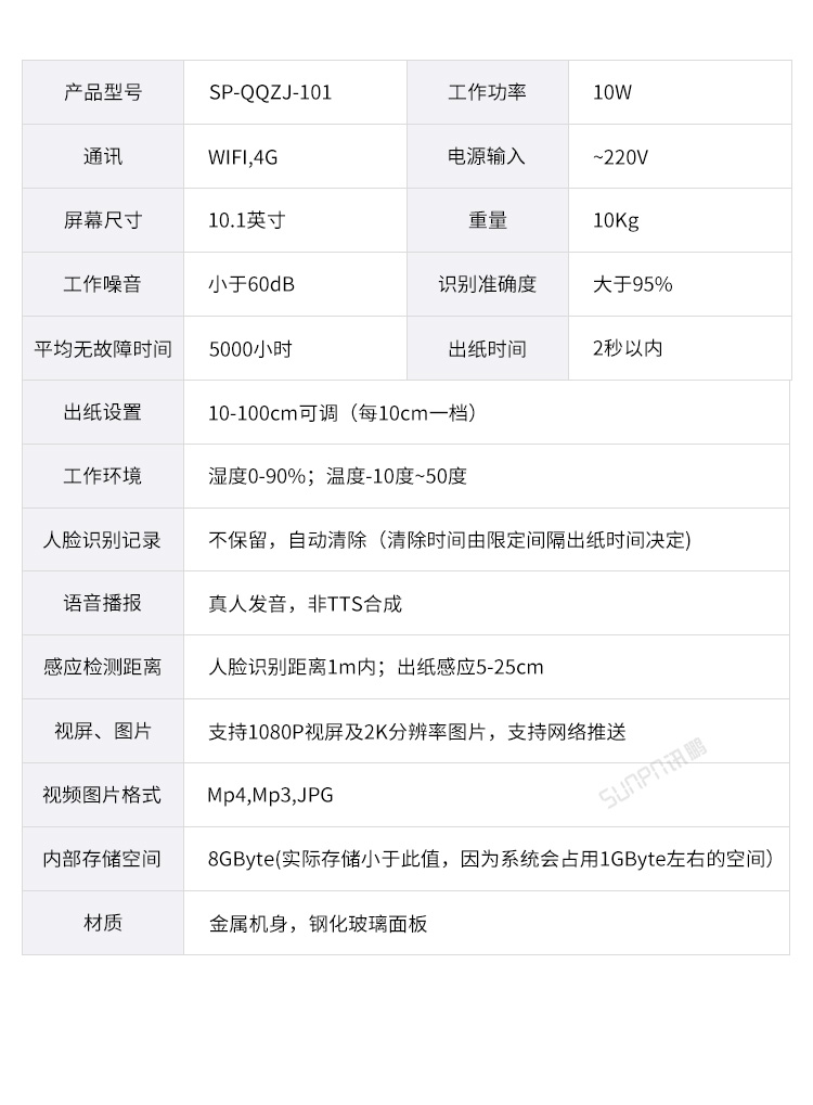 公廁人臉識別取紙機-參數說明