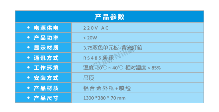 智能車位引導系統-產品參數 智能車位引導系統-產品參數