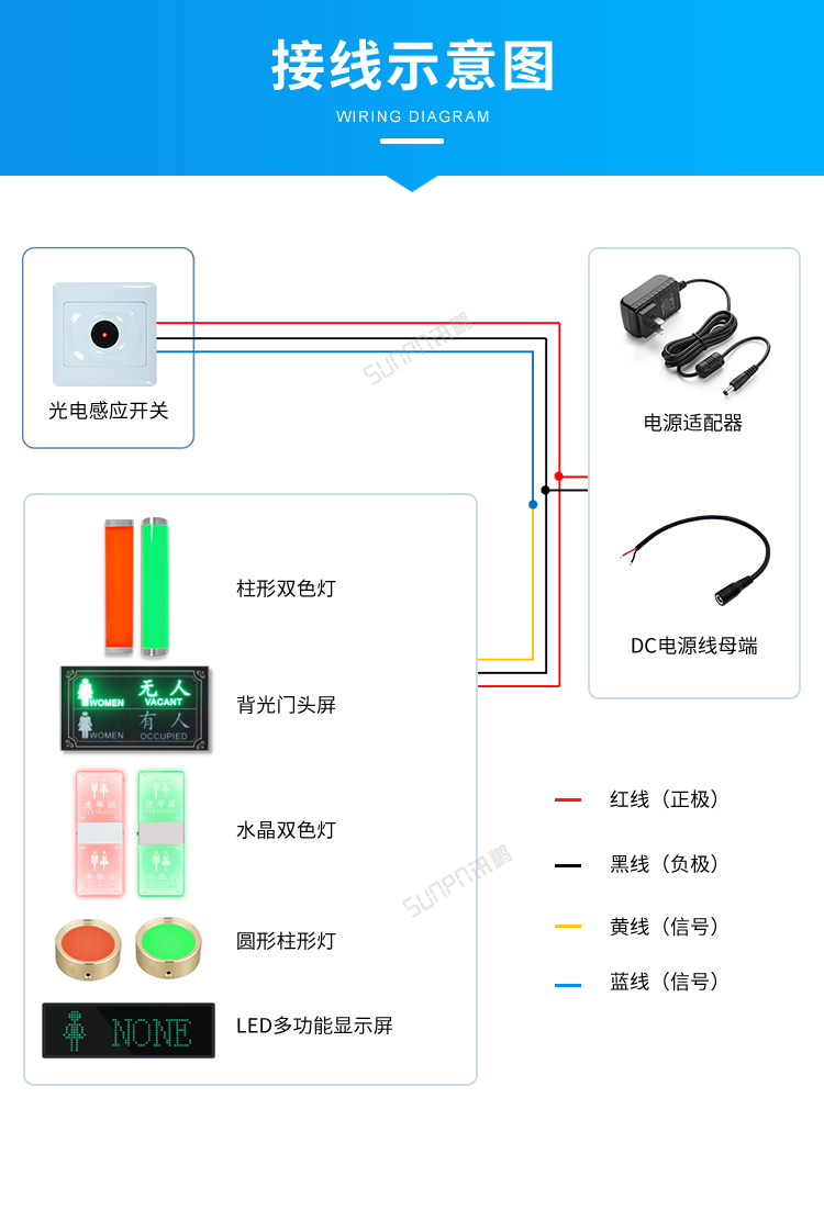 廁所有人無人雙色燈接線示意圖 廁所有人無人雙色燈接線示意圖