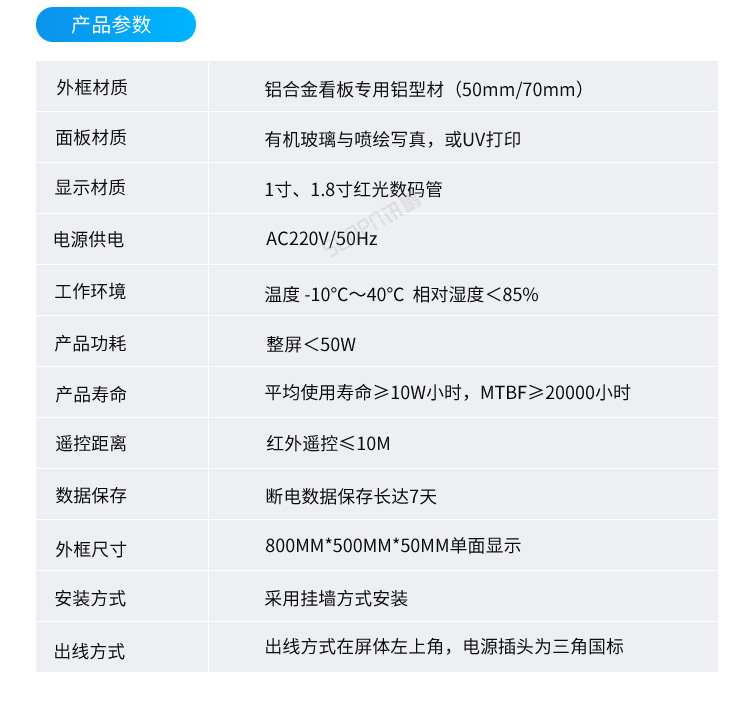 安全運行記錄牌-產品參數 安全運行記錄牌-產品參數