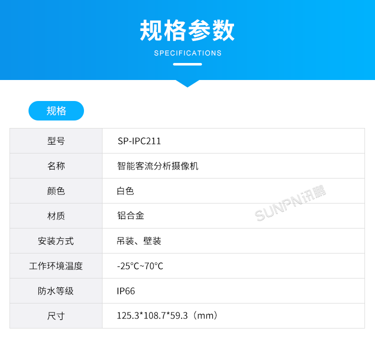 商場人流量統計攝像頭-規格參數 商場人流量統計攝像頭-規格參數